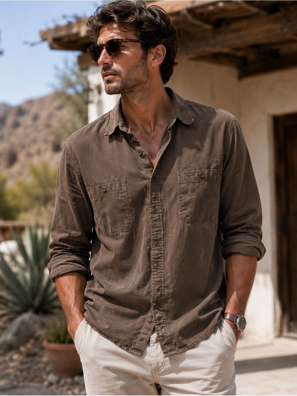 Goodfellow & Co Men's Dark Brown Casual Button-Down Shirt